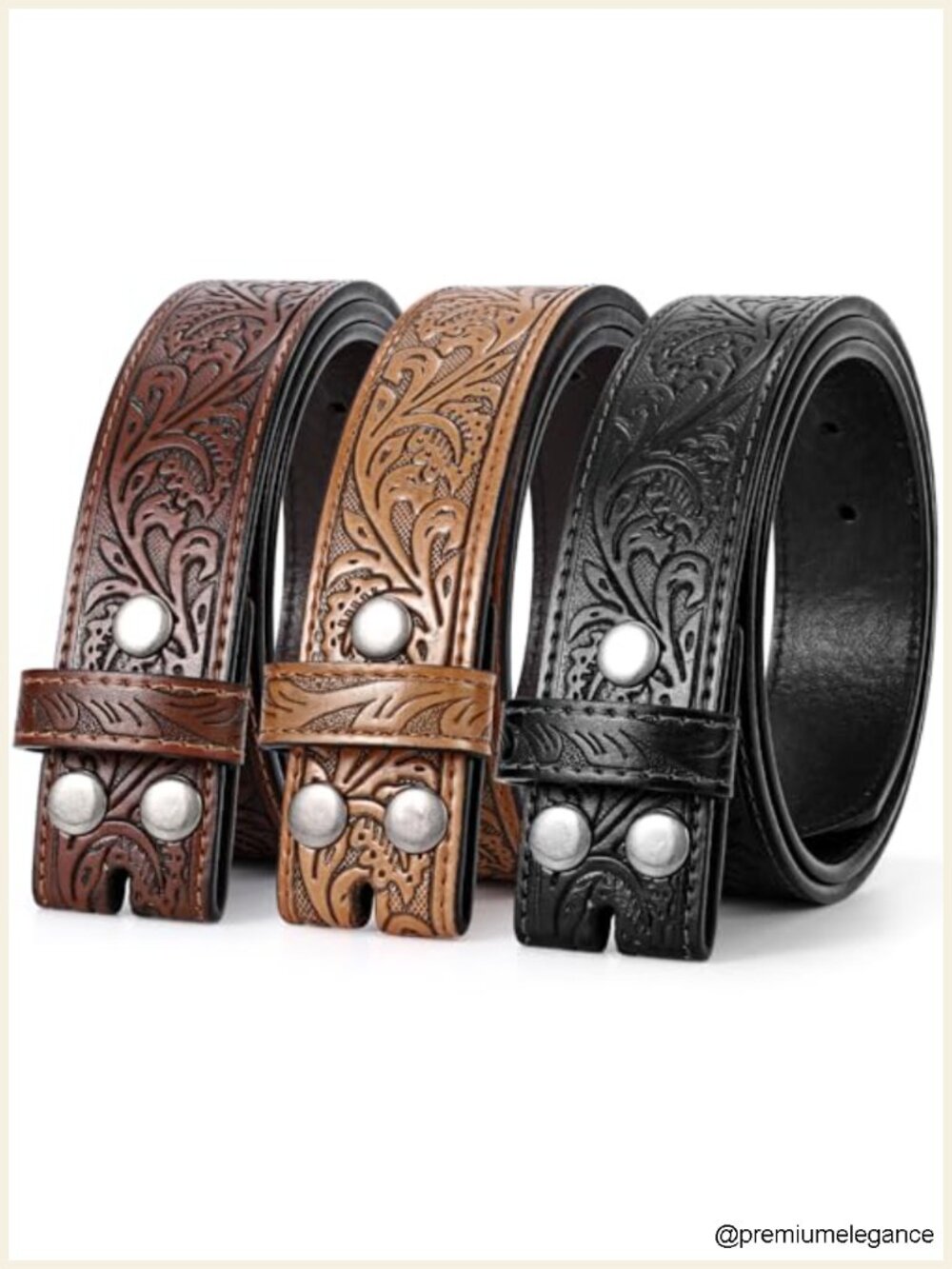 3 Pack Western Belts Without Buckle Cowboy Belt Strap Split Leather